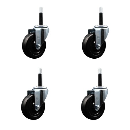 Service Caster 4'' SS Soft Rubber Wheel Swivel 3/4'' Expanding Stem Caster Set, 4PK SCC-SSEX20S414-SRS-34-4